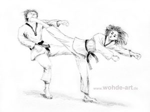 Bleistift, Zeichnung: Taekwondo, Kampf